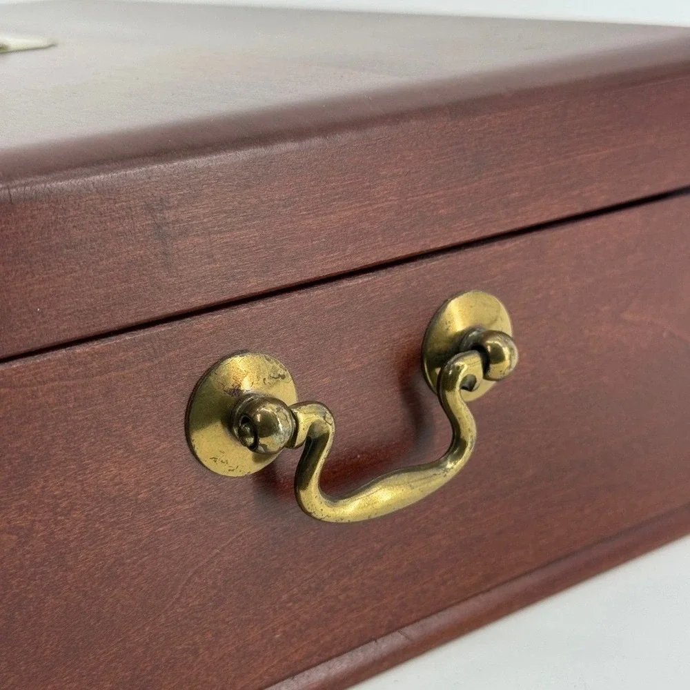 Eureka Jewelry Box Women OS 24-Slot Drawer Wood Mahogany Teal 1997 USA Made